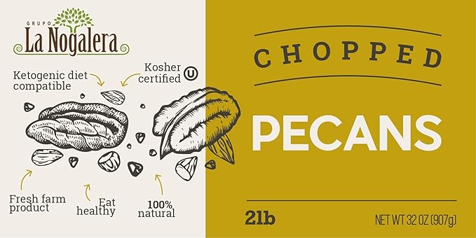 La Nogalera - 2 lbs Chopped shelled pecans. Raw pecan nuts that compare to organic, NO SHELL, Non-GMO, No Preservatives, Unpasteurized, Kosher and Halal Certified and Ketogenic friendly
