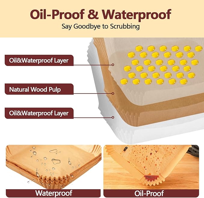 10 Inch Air Fryer Liners Disposable-150PCS Square Parchment Paper Liners,Heat Resistant & Non-Stick,Unbleached Liners for Air Fryer,Oven,Roasting,Baking,Microwave竊뉰ottom is 9 Inchç«?,<div>