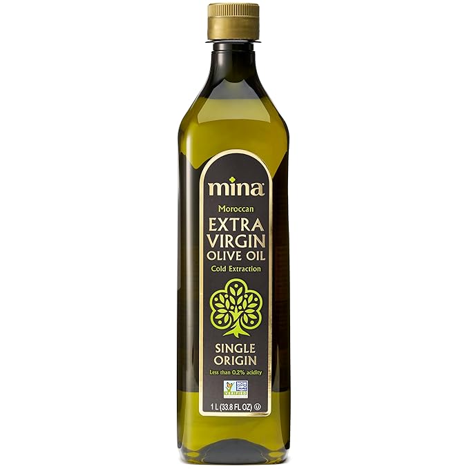 Mina Olive Oil Extra Virgin 33.8 Fl Oz, New Harvest, Polyphenol Rich Olive Oil for Cooking, Moroccan EVOO, Single Origin, Cold Extraction, Less than 0.2% Acidity, 1 L