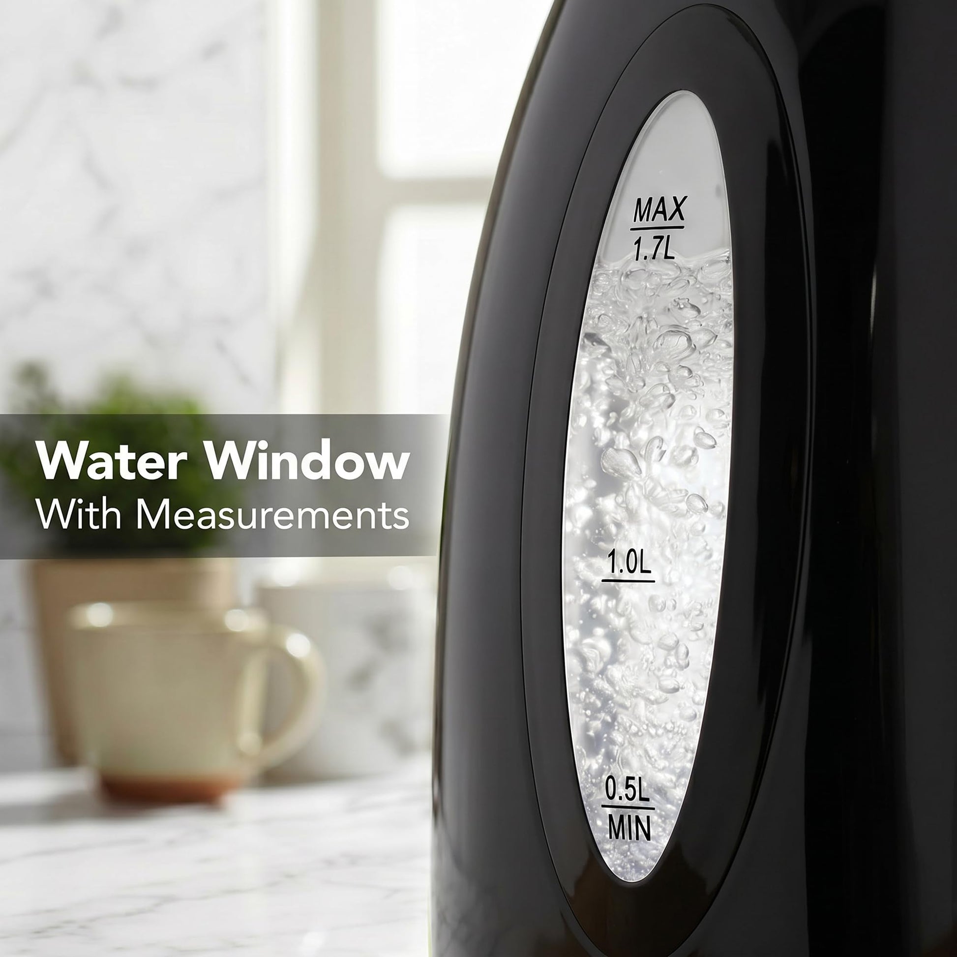 OVENTE 1.7L Electric Kettle with 1100W Fast Boiling Water, Black KP72B