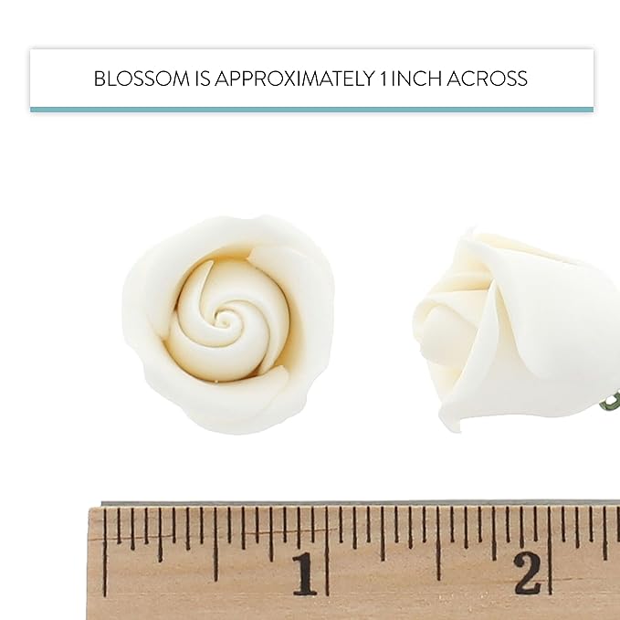 Global Sugar Art Rebecca Rose Sugar Cake Flowers, White 1 Inch with Wire, 8 Count by Chef Alan Tetreault
