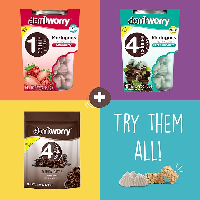 Don't Worry Keto Friendly Meringue Cookies 4 Pack - Cookies & Cream, Caramel, Strawberry, Vanilla, Low Carb Snacks, Healthy Protein Snacks