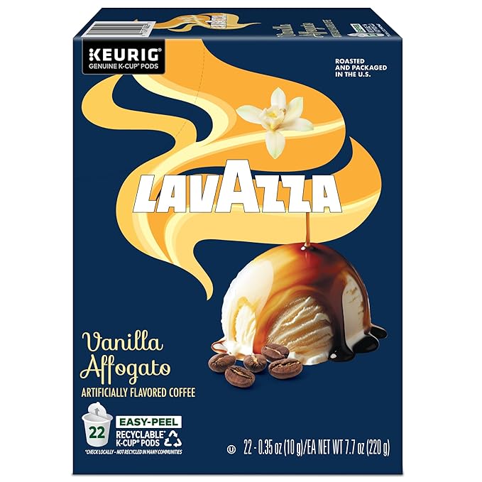 Lavazza Vanilla Affogato Coffee, Single Serve Keurig K-Cup Pods, Flavored Coffee, 88-Count Box (4 Packs of 22)