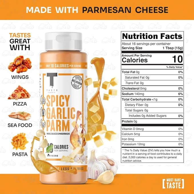 Taste Flavor Co. Grilling, Dipping Sauce and Marinade, Great Tasting, Low-Calorie Sauces, Keto Friendly, No Oils (5 Pack, Spicy Garlic Parm)
