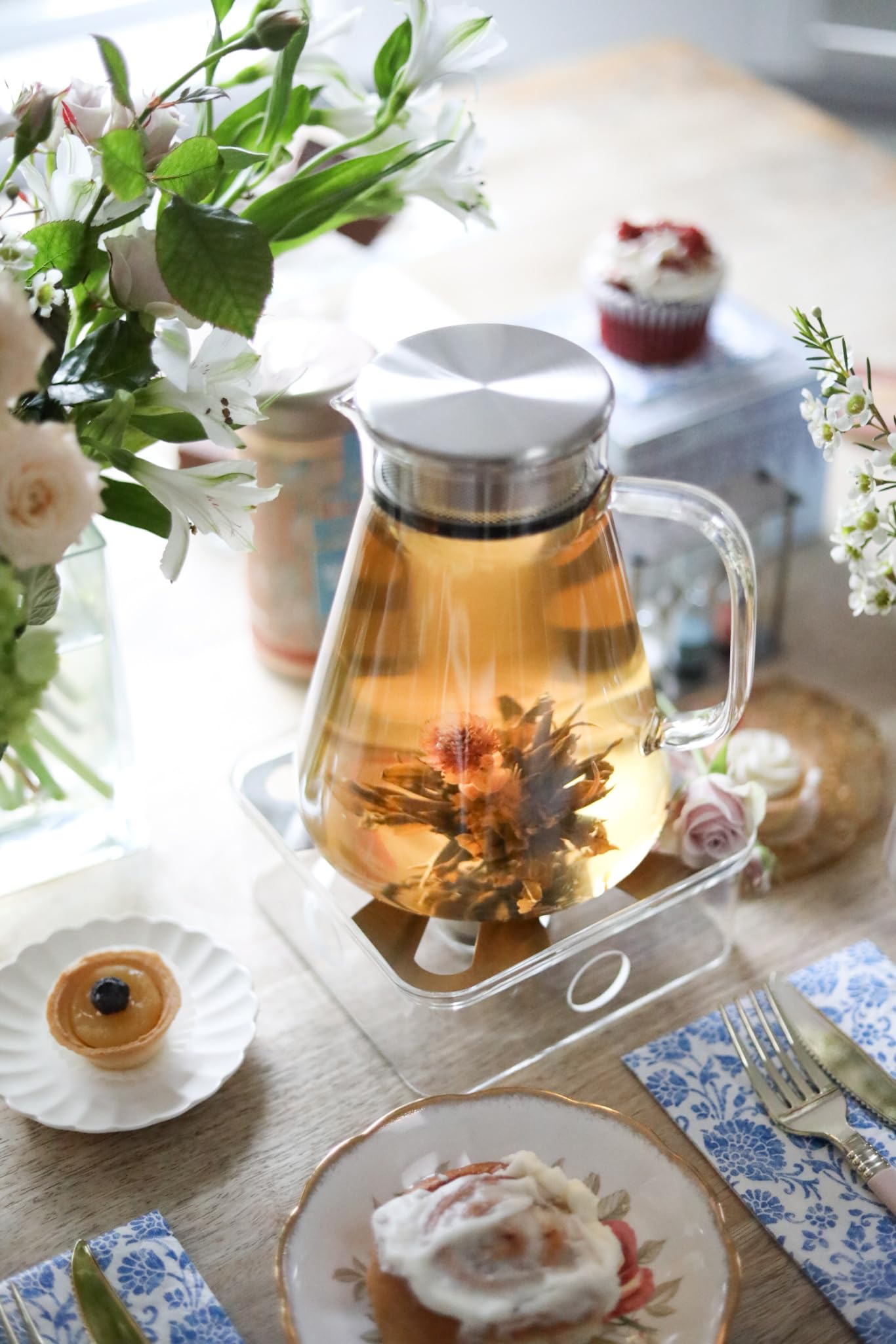 Teabloom One-Touch Tea Maker, 2-in-1 Teapot and Kettle with Stainless Steel Filter Lid for Loose