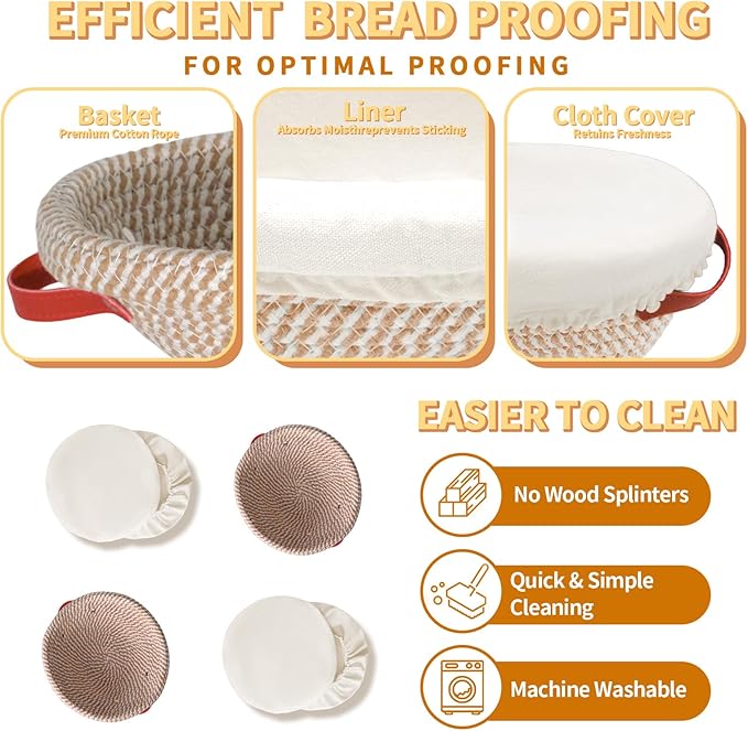 Cotton Rope Banneton Bread Proofing Basket Setï¼? Pack Round Proofing Baskets For Sourdough Bread Baking Bowls with Liners,sourdough proofing basket For Homemade Bread