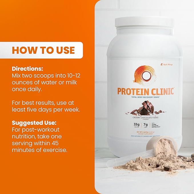 SaltWrap Protein Clinic ??Total Body Recovery Shake with Collagen Peptides, HMB, Tart Cherry Extract, Pea Protein Isolate and Prebiotic Fiber for Joints & Muscle Recovery - Creamy Chocolate Fudge