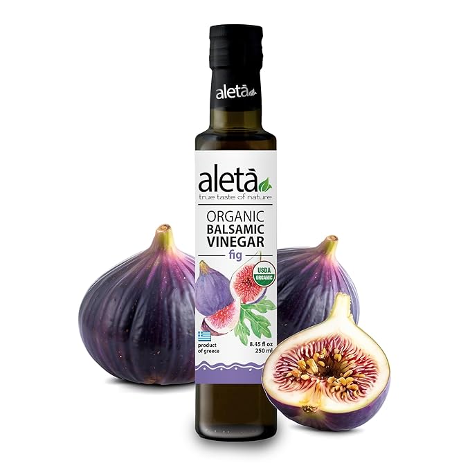 Aleta Farms Fig Balsamic Vinegar, Greek Organic Flavored Vinegar, USDA Organic, Perfect for Salad Dressings, Pasta, Desserts & Cocktails, Naturally Gluten Free, 8.45 fl oz (Fig)