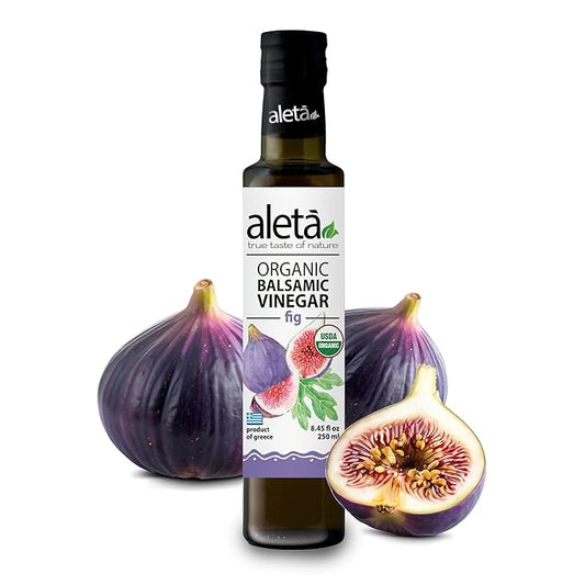 Aleta Farms Fig Balsamic Vinegar, Greek Organic Flavored Vinegar, USDA Organic, Perfect for Salad Dressings, Pasta, Desserts & Cocktails, Naturally Gluten Free, 8.45 fl oz (Fig)