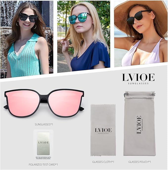 LVIOE Oversized Polarized Sunglasses for Women Trendy Large Cat Eye UV Protection Shade LS1627s