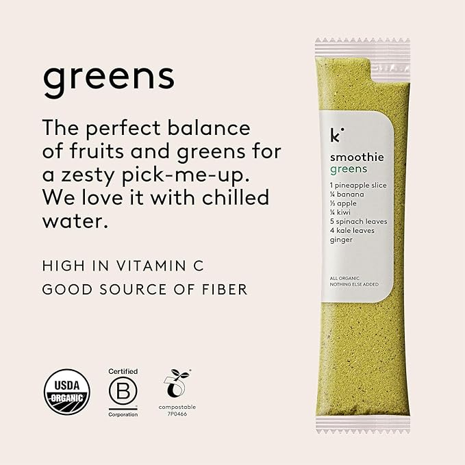 kencko Greens Smoothie Mix Packets - 20 Instant Breakfast Smoothies Made of Nature?™s Original Superfoods - Pineapple, Apple, Kale, Spinach & More - Organic Fruit & Veggie Healthy Smoothies