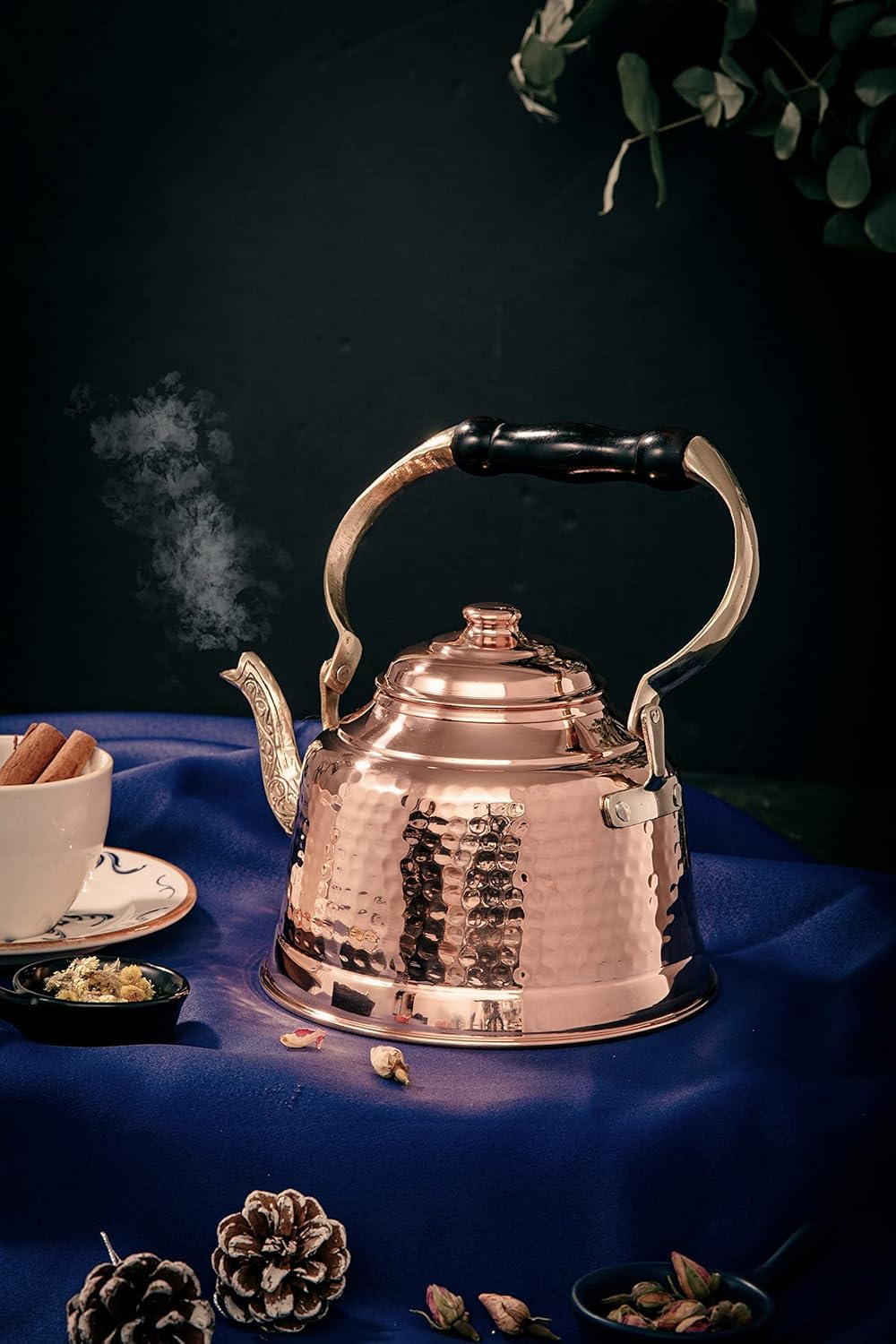 DEMMEX Tea Lover's Copper Teapot, Heavy Gauge 1mm Thick Hammered Solid Copper, Copper Tea Pot