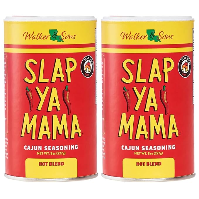 Slap Ya Mama Hot Blend Cajun Seasoning - 8 oz Can, Pack of 2, All Natural, No MSG, Kosher, Gluten-Free - Authentic Louisiana Flavor