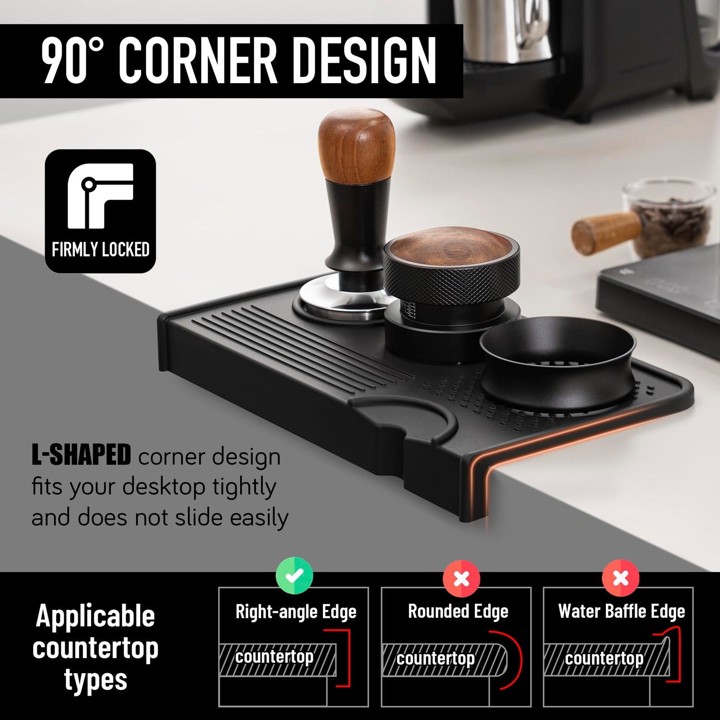 NiRiOLD Espresso Tamping Mat, Coffee Tamper Mat, Food Grade Silicone 10.43″×5.63″ Portafilter Mat