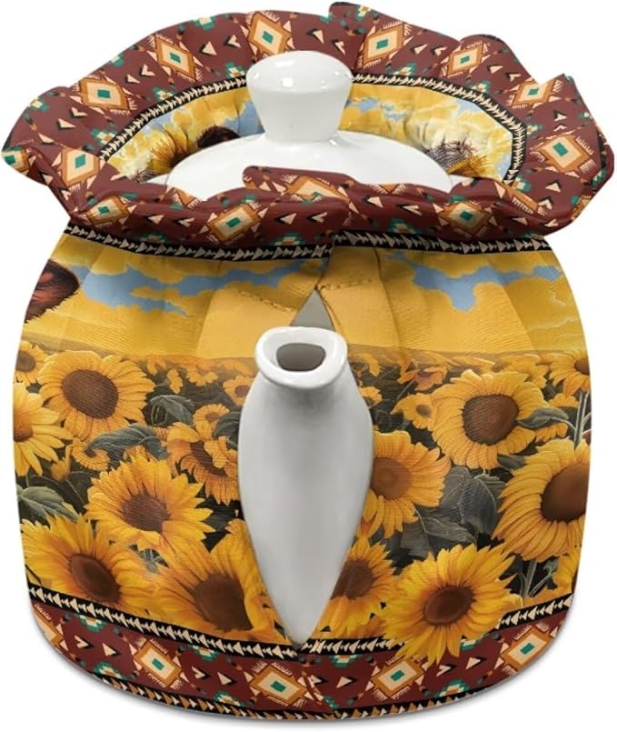 Highland Cow Tea Cozy for Teapot Insulated Sunflower Tea Pot Cover for Party Gifts Cattle Wildlife Tea Cosy for Teapot Home Decor Tea Pot Cozy for Keeping Warm, I135CZA18-28