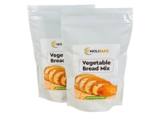 Molibake Vegetable Bread Mix Pack of 2 - All-Natural Vegetable Bread Mix for Bread Machine and Oven Baking - 15 oz