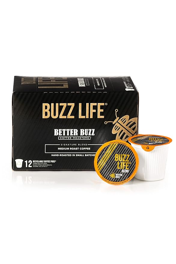 Better Buzz Life Blend (Buzz Life) Single Serve Coffee Pods Medium Roast, 12 Count (Pack of 1), Small Batch Roasted Arabica Coffee Beans, K-Cup Compatible