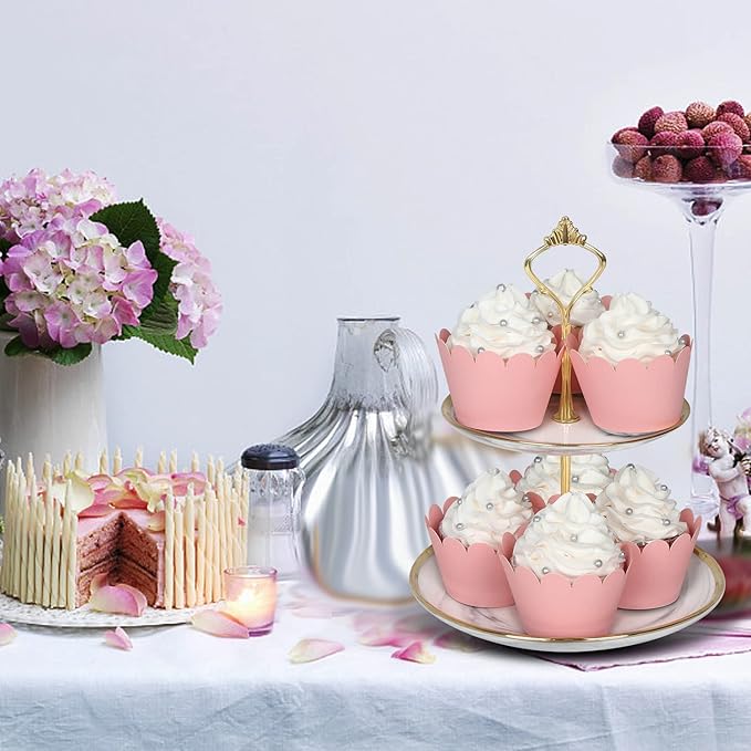 KPOSIYA Set of 100 Artistic Bake Cake Cups Filigree Little Vine Lace Laser Cut Cupcake Wrapper Liner Baking Cup Muffin CaseTrays for Wedding Birthday Party Decoration-Best Kitchen Gift (Pink)