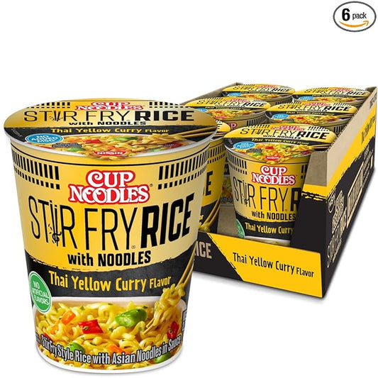Nissin Cup Noodles Stir Fry Rice with Noodles, Thai Yellow Curry, 2.61 Ounce (Pack of 6)