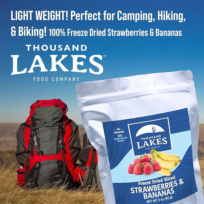 Thousand Lakes Freeze Dried Fruit - Strawberries and Bananas - 3 oz | No Sugar Added | 100% Fruit | Sliced for Snacking