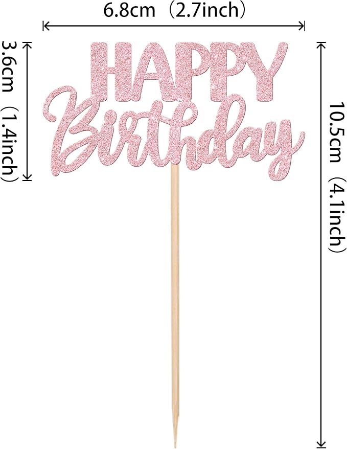 30 PCS Happy Birthday Cupcake Toppers Glitter Happy Birthday Cupcake Picks for Celebrating Anniversary Theme Party Cake Decorations Supplies Light Pink