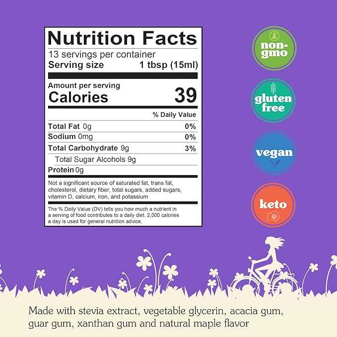 NuNaturals Stevia Syrup, Sugar-Free Sweetener, Plant-Based Sugar Substitute, Zero Calorie, Sugar-Free Syrup, Maple, 6.6oz (3-Pack)