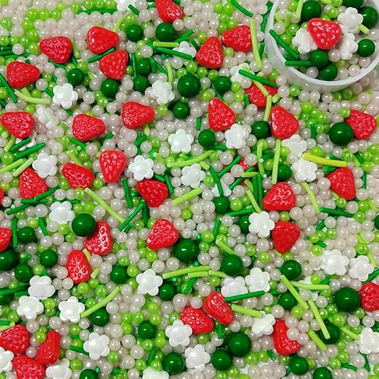 Strawberry Sprinkles Edible Flower Geen and Pink Spring Sprinkles Strawberry Shortcake Cake Decorations Cookie Cake Topper Cupcake Baking Ice Cream Decorating