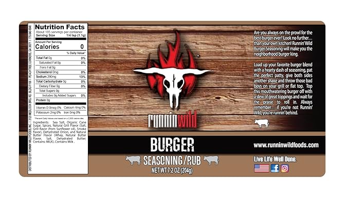 Burger Seasoning | Premium Hamburger Seasoning for Smash Burgers, Burger Patties, Turkey Burgers, Meatloaf, Steak, and Beef | Runnin??Wild Foods (7.2 Ounce)