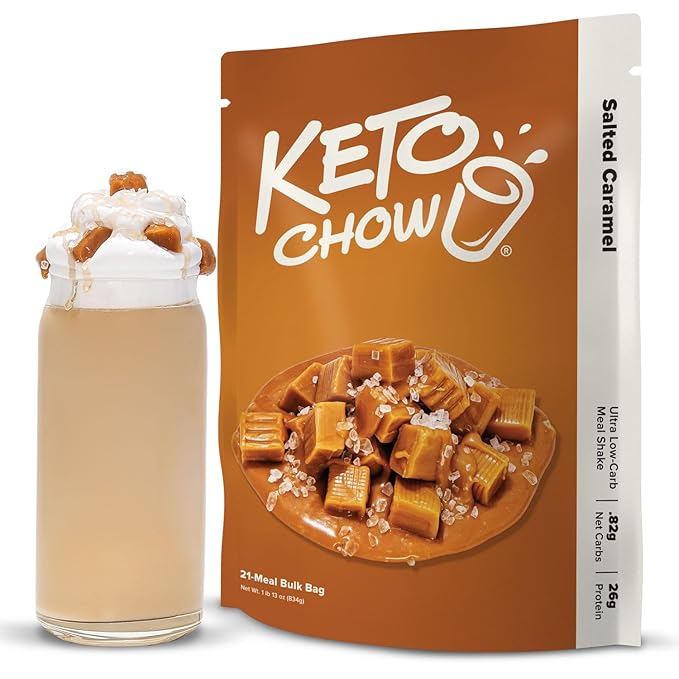 Keto Chow Salted Caramel | Keto Meal Replacement Shake | Nutritionally Complete | Low Carb | Delicious Easy Meal Substitute | You Choose The Fat | 21 Meal Bulk Pack