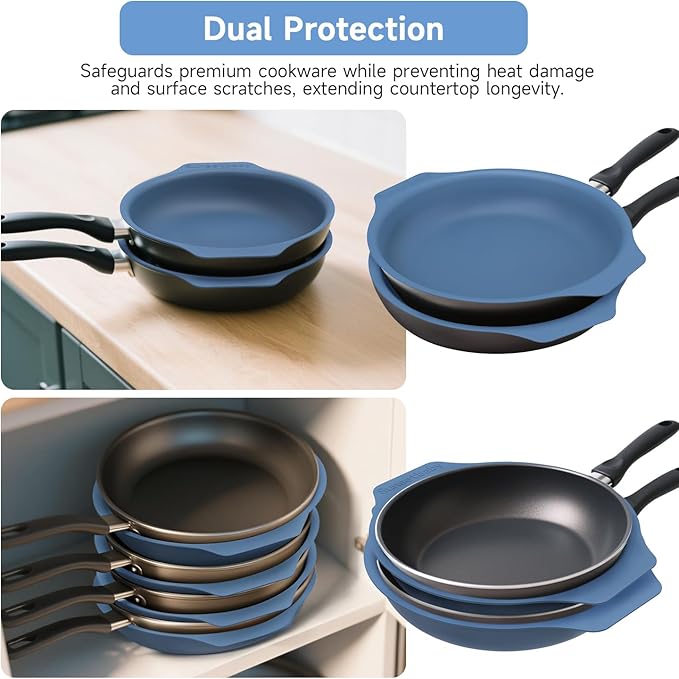 10 Inch Silicone Frying Pan Protectors - Scratch-Proof Stacking Pads for Nonstick Cookware | Reusable, Space-Saving Kitchen Organizers (2 Pack)