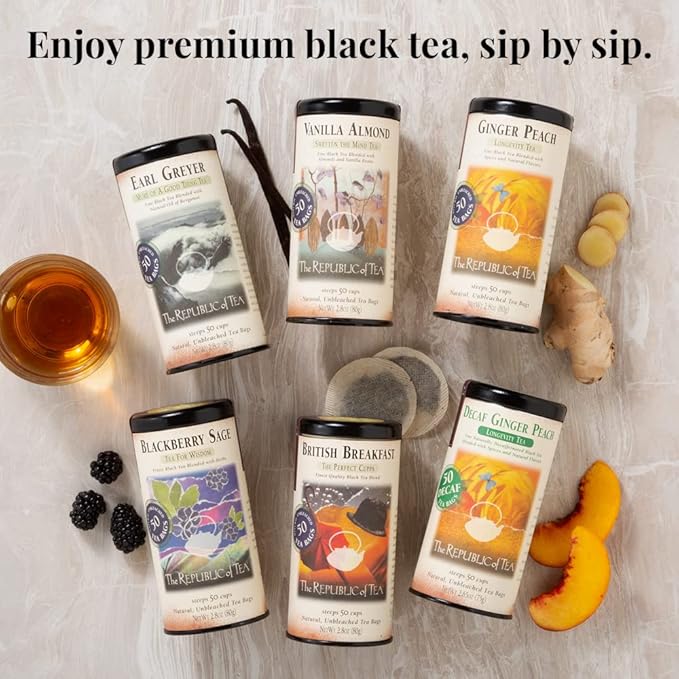 The Republic of Tea ??Vanilla Almond Black Tea Super Refill, 100 Tea Bags, Naturally Caffeinated