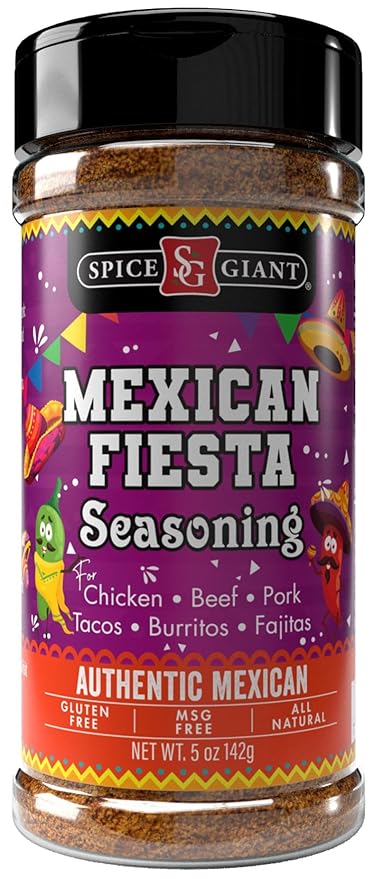 Mexican Fiesta Seasoning 5 oz | Mexican Spice | All Purpose, Chicken, Beef, Pork, Seafood & More Seasoning | Tacos | Burritos | Fajitas | Authentic Blend. Spice Giant