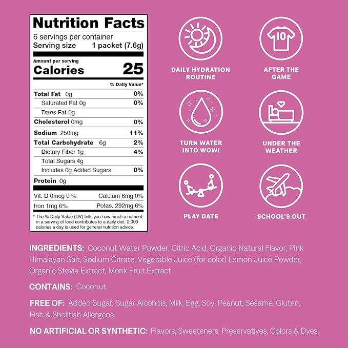 Cure Hydration - Kids Electrolyte Drink Mix | Plant-Based Pediatrician Formulated Rehydration | No Added Sugar, FSA-HSA, Non-GMO, Gluten-Free, No Artificial Flavors | Box of 6 Packets - Fruit Punch