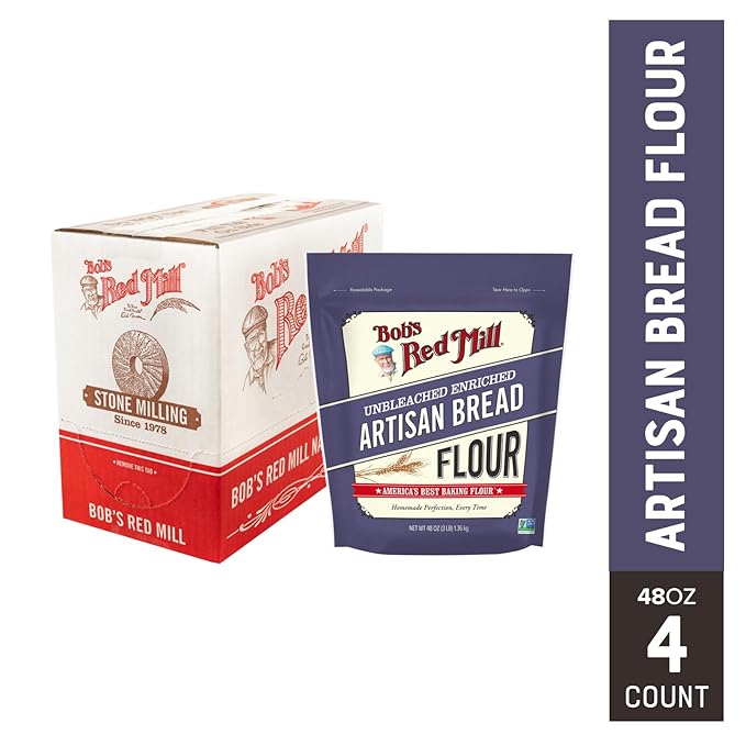 Bob's Red Mill Artisan Bread Flour, 3 Pound (Pack of 4) - Unbleached, Unbromated, Non-GMO, Vegan