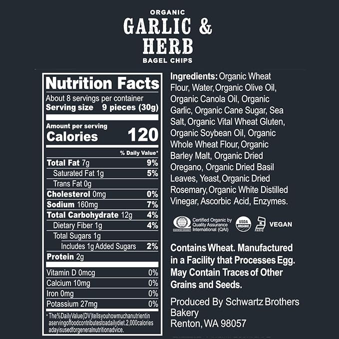 Schwartz Brothers Bakery, Bagel Chip Sampler, Everything & Garlic & Herb, Organic, Kosher, Artisanal, Vegan. Freshly baked 8oz containers. (Pack of 2)