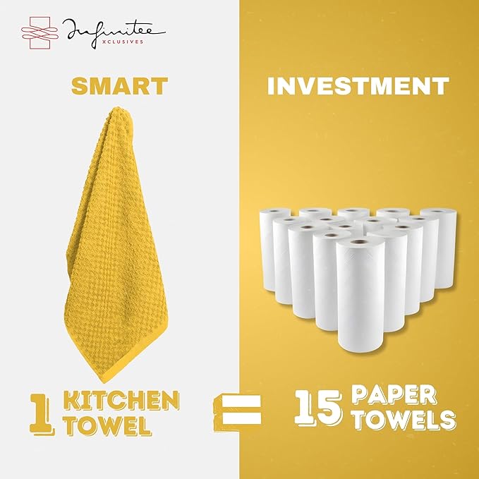 Infinitee Xclusives Premium Kitchen Towels ??Pack of 3, 100% Cotton |15 x 25| Inches Absorbent Dish Towels - Terry Kitchen Dishcloth Towels - Yellow Dish Cloth for Household Cleaning