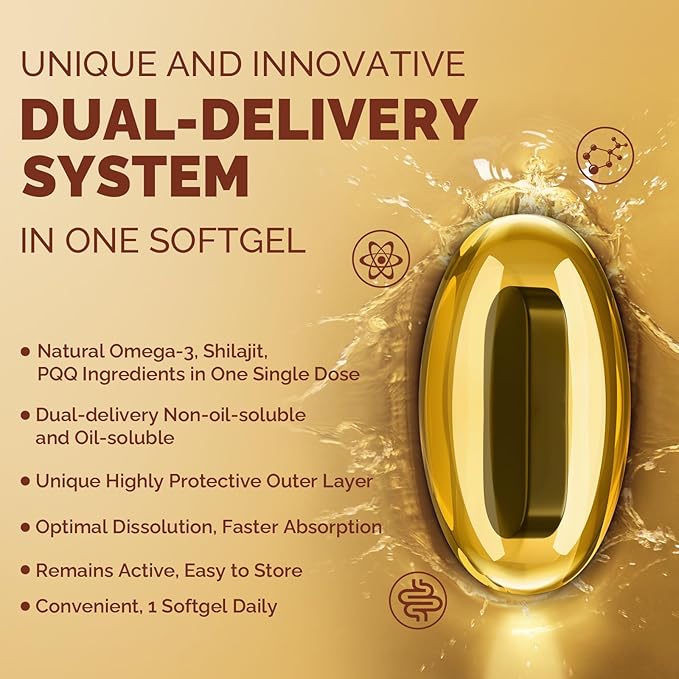 Ubiquinol CoQ10 600 MG Softgels with Omega-3 & Shilajit & PQQ, Advanced Dual-Delivery Coenzyme-Q10, Active CoQ10 Ubiquinol Supplement for Fertility, Antioxidant, Heart, Brain & Energy, 180 Servings
