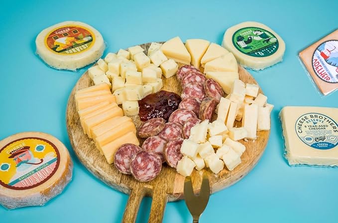 Cheese Bros. Charcuterie Gift Box | Fresh from Wisconsin | Includes Dill Havarti, Fratello, Smoked Gouda, Alpine Adelheid, 8 Year Aged Cheddar, Summer Sausage and Jam | Great Food Gifting Idea
