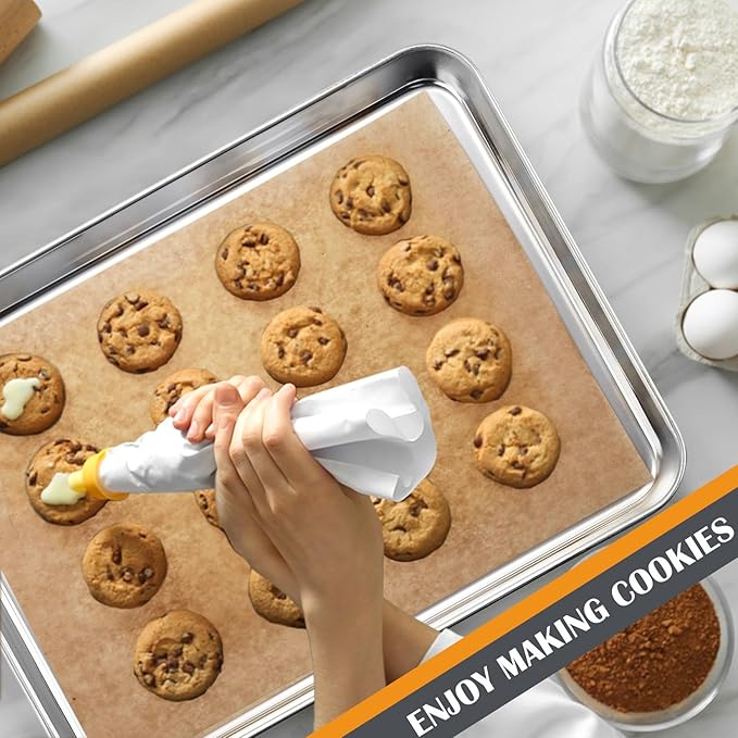 2Pcs Baking Sheet Pan Set, Joyfair Stainless Steel Cookie Sheets, Commercial Metal Pans Toaster Oven Tray Bakeware for Jelly Roll/Bread/Bacon, Heavy Gauge, Rust-free & Dishwasher Safe (17.5 Inch)