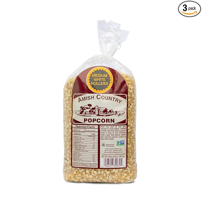 Amish Country Popcorn | 2 Lb Medium White Popcorn | Old Fashioned, Non-GMO and Gluten Free (2lb Bags)
