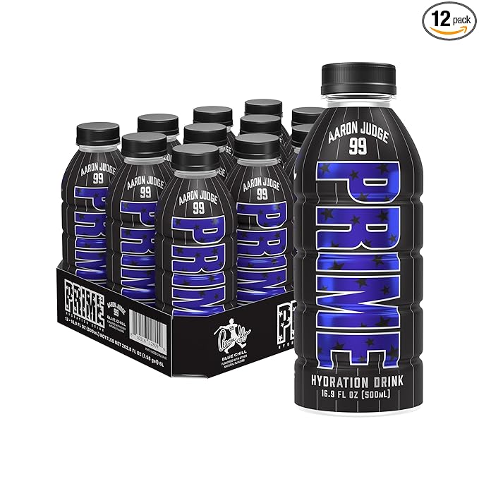 PRIME Hydration Aaron Judge, Sports Drinks, Electrolyte Enhanced for Replenishing Fluids, 250mg BCAAs, B Vitamins, Antioxidants, Low Sugar, 16.9 Fl Oz, 12 Pack