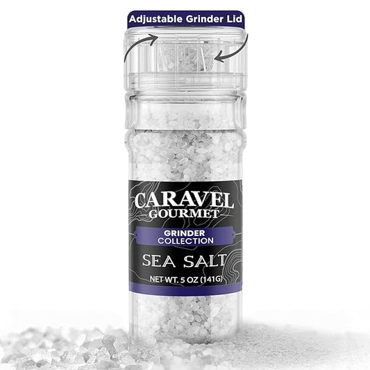 Coarse Sea Salt with Clean and Crisp Flavor ??Non-Iodized Coarse Grain Kosher Salt for Finishing, Cooking, and Seasoning ??5 oz Grinder, Caravel Gourmet