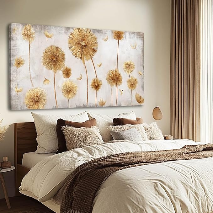 VAYIMDH Neutral Wall Decor Gold Flower Wall Art Botanical Paintings Plant Wall Decorations for Girls Room 29x58 In