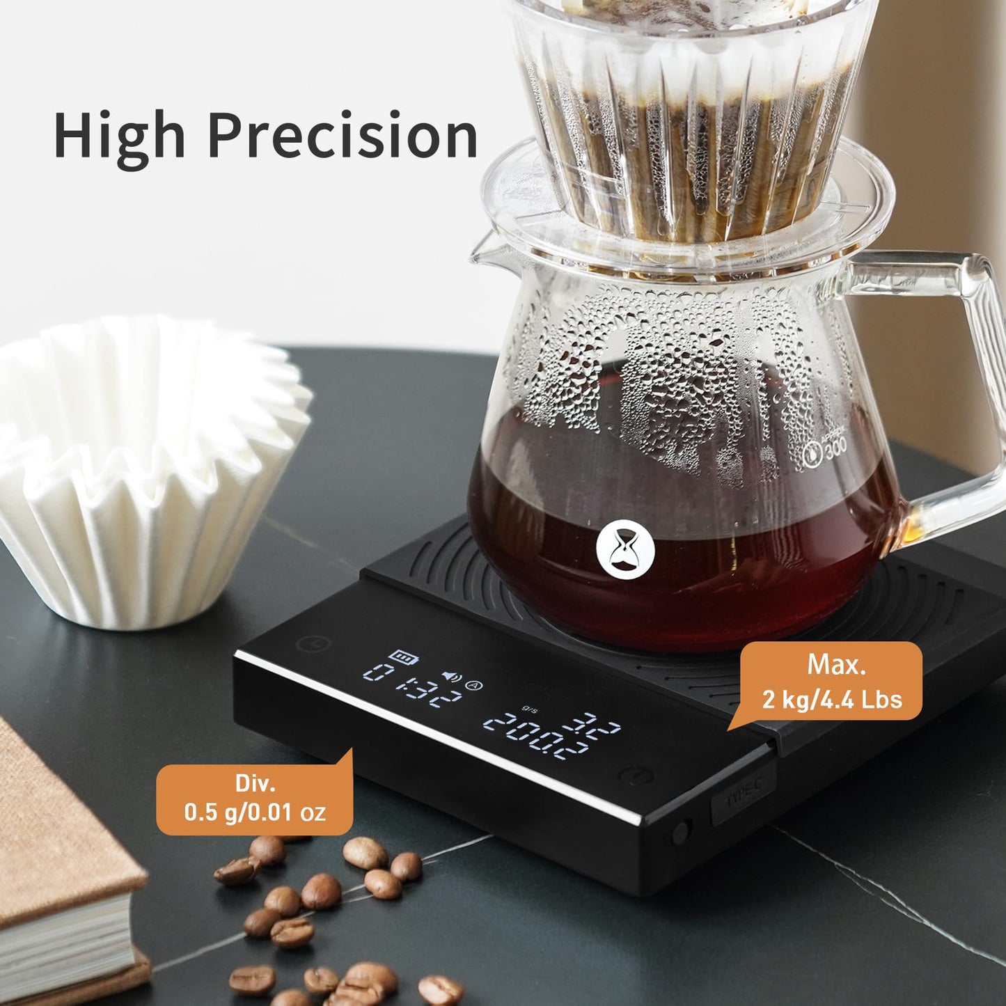 TIMEMORE Coffee Scale Basic 2.0 Electronic Espresso Scale with Water Flow Rate and Timer Function