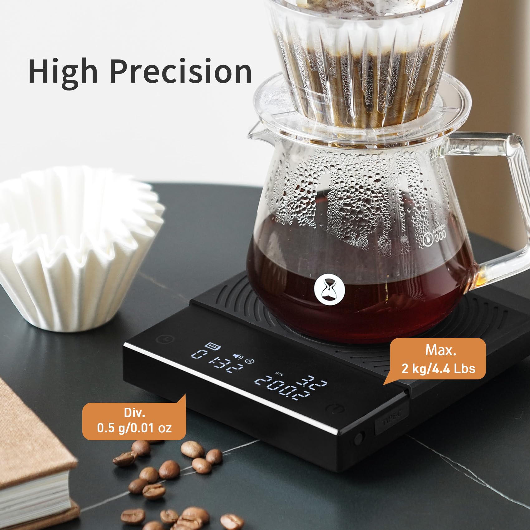 TIMEMORE Coffee Scale Basic 2.0 Electronic Espresso Scale with Water Flow Rate and Timer Function