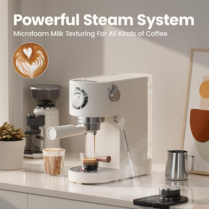 Espresso Machine & Coffee Bean Grinder Combo - 20Bar Coffee Maker with Milk Frother Steam Wand Adjustable 24 Precise Grind Settings, 40s Digital Timer for French Press, Espresso