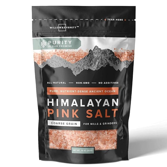 Willow & Everett 10oz 283g Himalayan Pink Rock Salt for Cooking Grinder Mill Refill Coarse Grain Kosher Non-GMO Natural Sea Salt Alternative Resealable Bag
