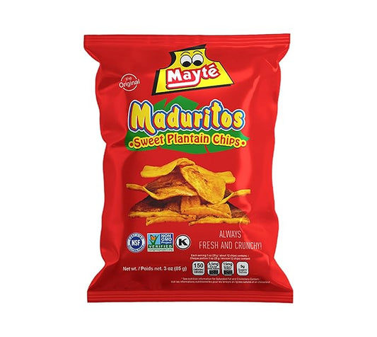 Mayté Maduritos Sweet Plantain Chips – 30 Individual Packs (3oz Each) – Crunchy, Savory, Healthy Snacks Made from Real Plantains – Non-GMO, Gluten-Free, Kosher – No Preservatives or Artificial Colors