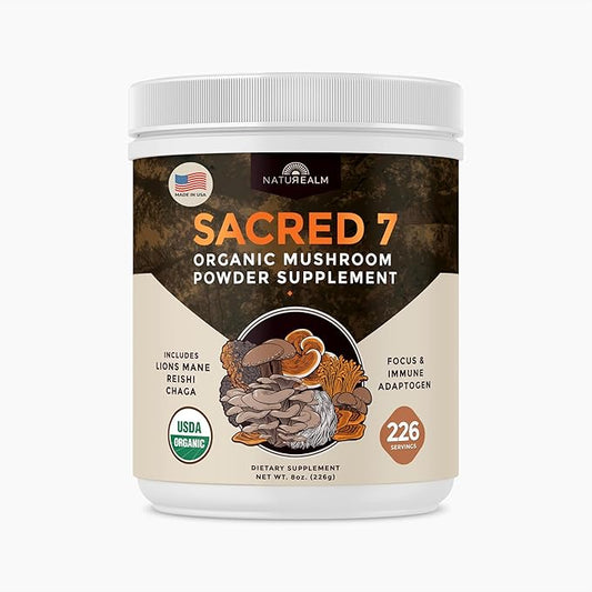 Sacred 7 Mushroom Coffee Booster | Organic Mushroom Supplement Powder ??Lions Mane, Reishi, Chaga &