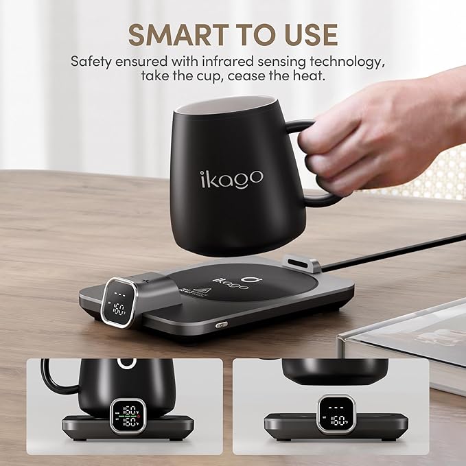 2Pcs Heated Coffee Mug Warmer & Mug Set - Heated Mug Warmer Plate with Auto Shut Off, 1°F Precise Electric Coffee Warmer Plate for Desk, Cool Valentine's Day Gift for Couple Women and Men